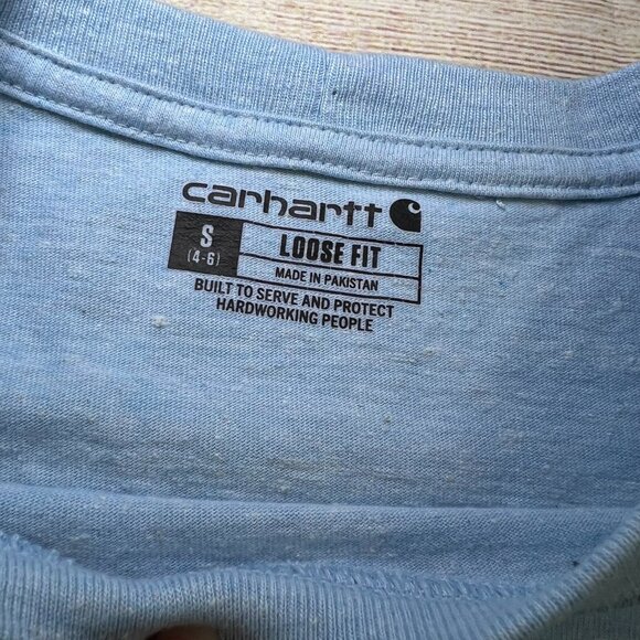 Women's Carhartt Light Blue Heather Loose Fit Pocket T-Shirt Workwear Small - Picture 8 of 11
